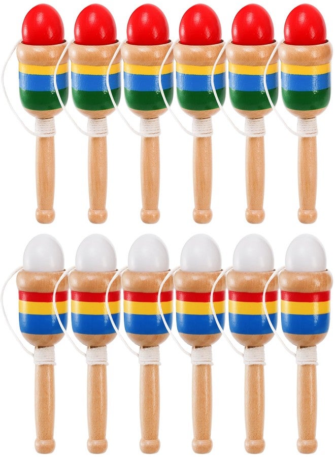 Cididu 12 Pcs Wooden Catch Ball Game, Mini Wood Ball Catching with String Cup, Vintage Catch Toys for Kids, Novelty Fun Party Games for Lawn Camping Beach, Hand Eye Coordination Educational Game - Image 1